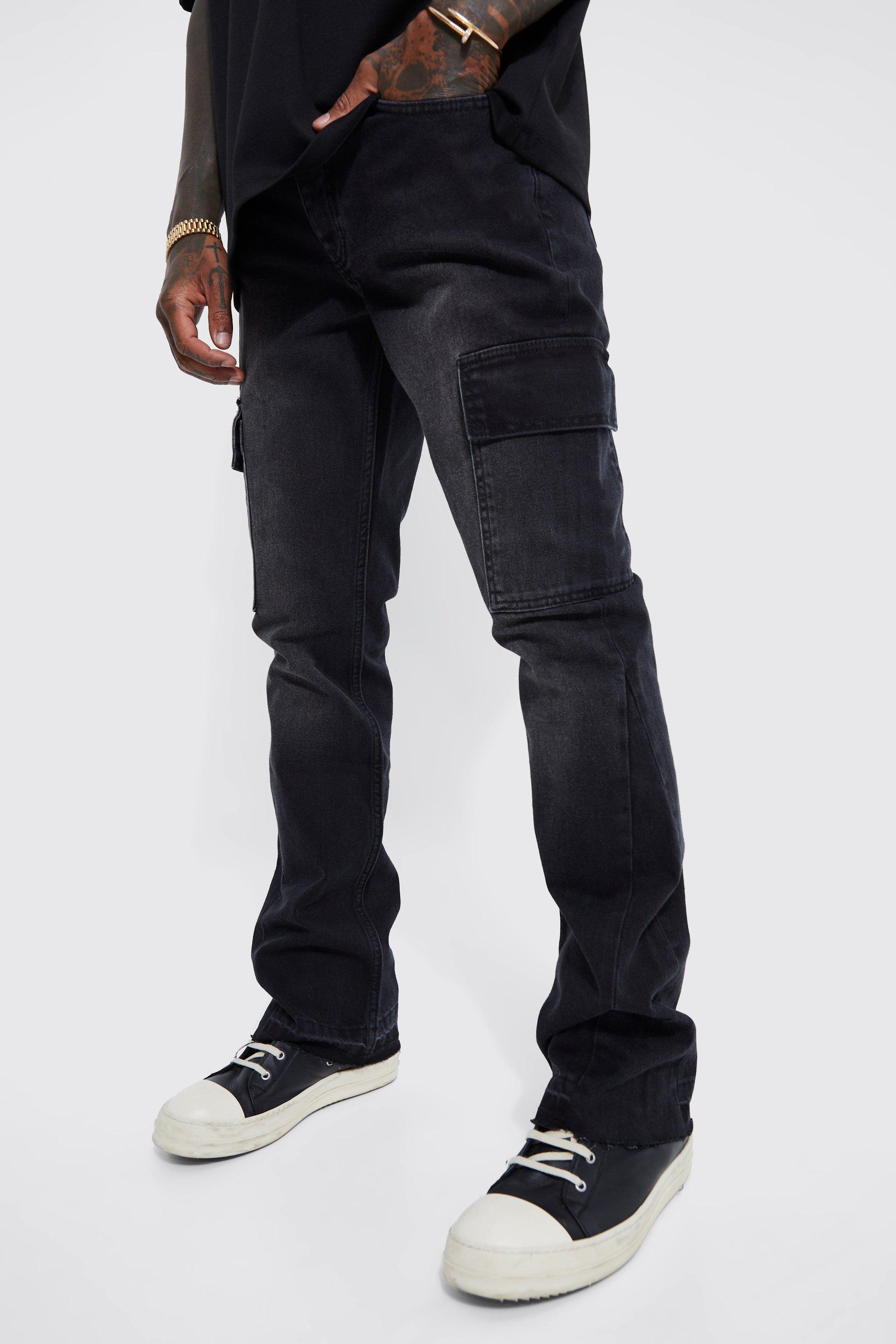 Slim Rigid Flare Cargo Jeans | boohooMAN USA